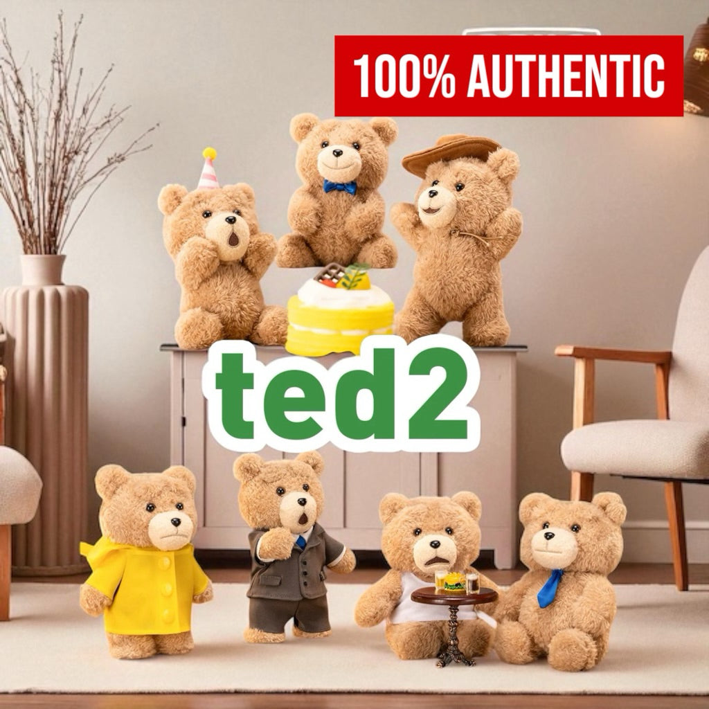 POPMART Ted2 Teddy Bear Action Plush Pendant Bagcharm Keychain Party Raincoat Bow tie vest necktie