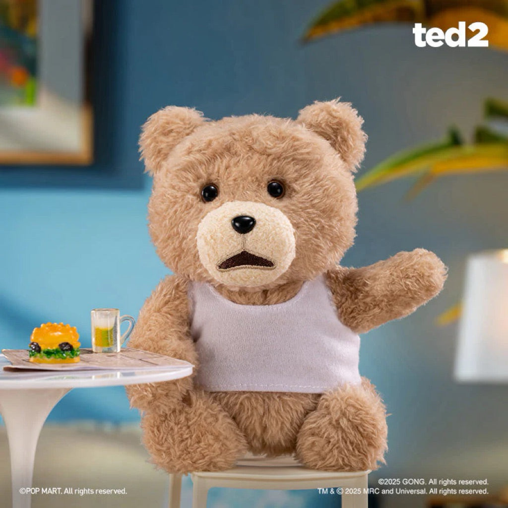 POPMART Ted2 Teddy Bear Action Plush Pendant Bagcharm Keychain Party Raincoat Bow tie vest necktie