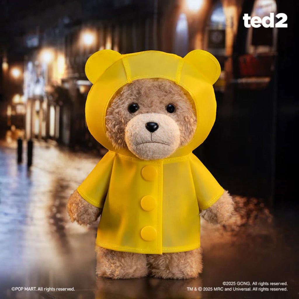 POPMART Ted2 Teddy Bear Action Plush Pendant Bagcharm Keychain Party Raincoat Bow tie vest necktie
